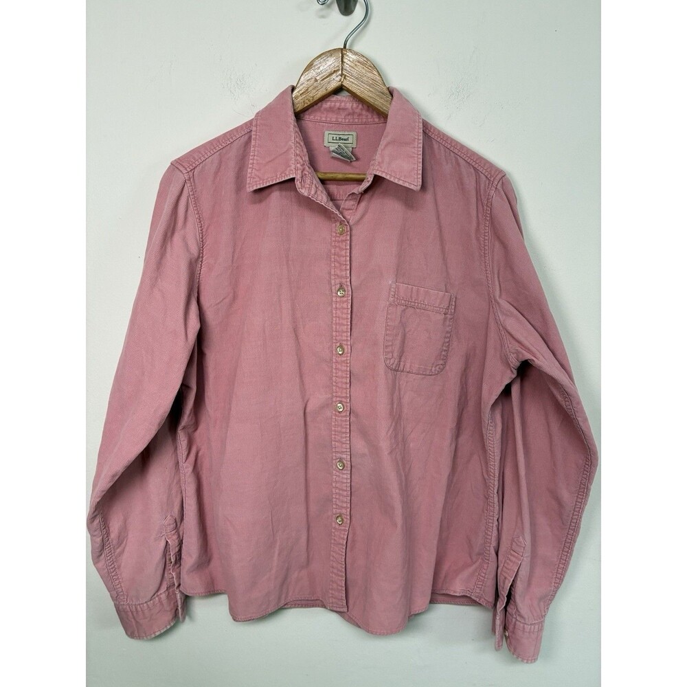 LL Bean Corduroy Shirt Women’s Large Light Wash Pink Button Down Outdoor Garden